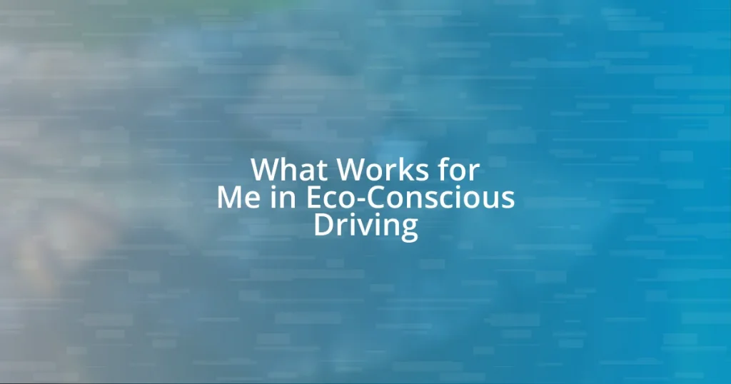 What Works for Me in Eco-Conscious Driving